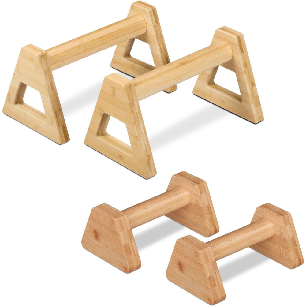 Λαβές Push-Up Relaxdays Σετ 4 Τεμαχίων (2 Μεγάλες & 2 Μικρές) από Μπαμπού με Aντιολισθητική Βάση - Natural (10049893)