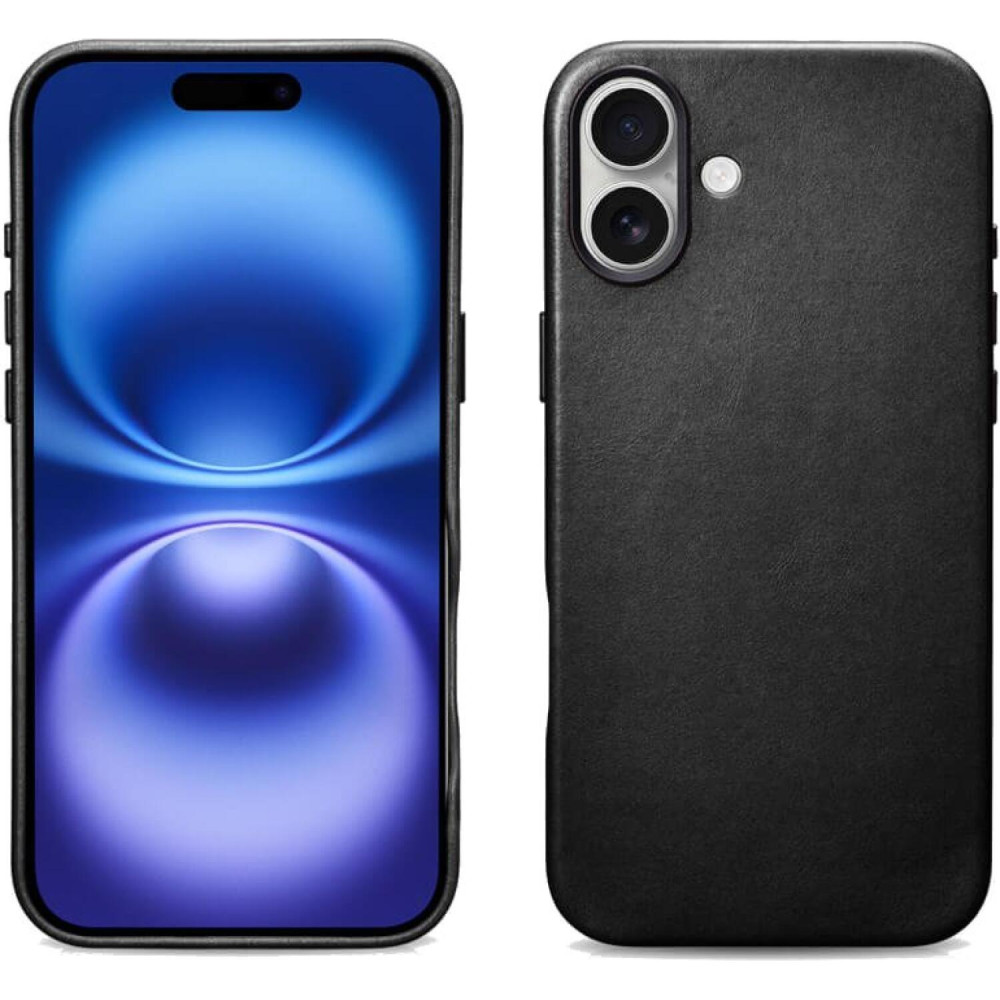 Θήκη iPhone 16 iCarer Leather Back Case With Camera Button Δερμάτινη με MagSafe & Πλαίσιο Κάμερας - Black (WMI16240701-BK)