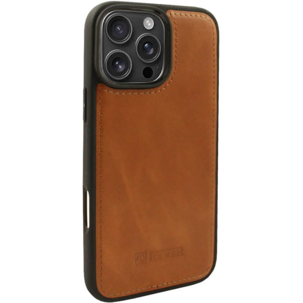 Θήκη iPhone 16 Pro Max iCarer Leather TPU Back Cover Δερμάτινη με TPU Bumper & MagSafe - Camel Tan (WMI16250901-LN)