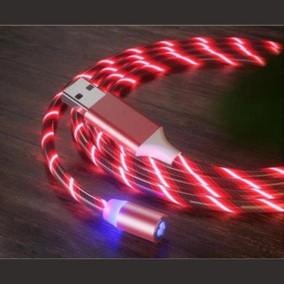 Καλώδιο Vivid LED Magnetic Cable Μαγνητικό Φόρτισης USB-A σε Type-C / Lightning / MicroUSB 100cm 2A - Red (LQM-20240521-3)