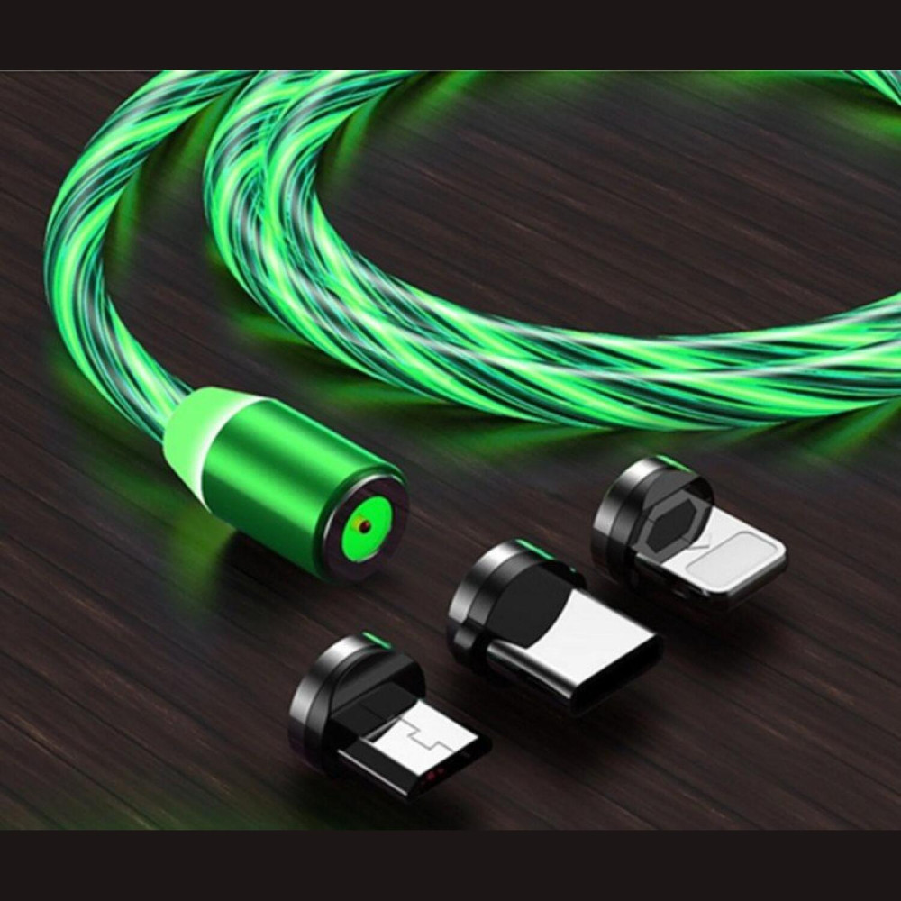 Καλώδιο Vivid LED Magnetic Cable Μαγνητικό Φόρτισης USB-A σε Type-C / Lightning / MicroUSB 100cm 2A - Green (LQM-20240521-4)