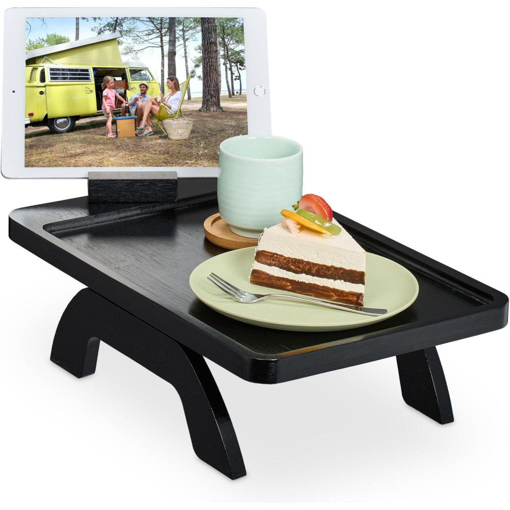 Δίσκος Σερβιρίσματος Relaxdays Sofa Armrest Tray για Μπράτσο Καναπέ από Μπαμπού με Βάση για Κινητό / Tablet - Black (10049529)