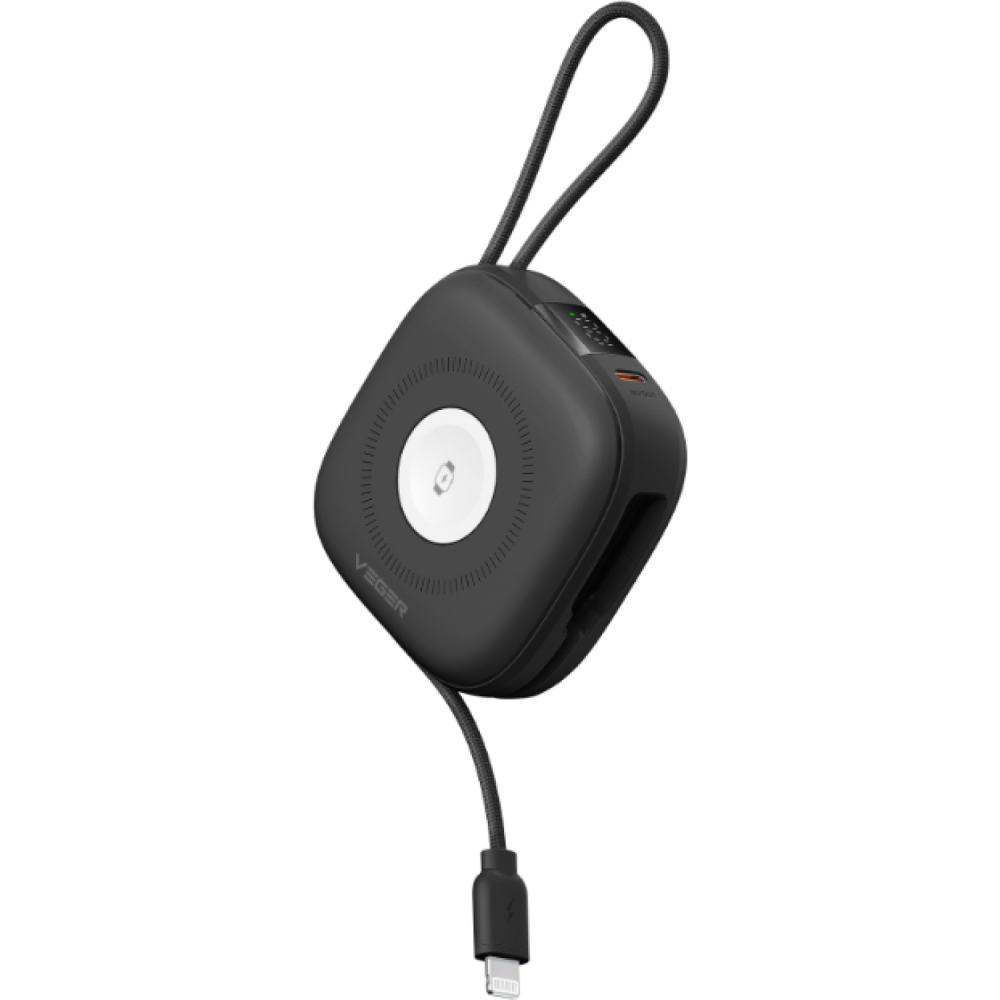 PowerBank Veger W1185 MagCore 3in1 με Ασύρματη Φόρτιση MagSafe 15W / 1 x Type-C / 1 x Καλώδιο Type-C / 1 x Καλώδιο Lightning 10.000mAh - Black (6977525751196)