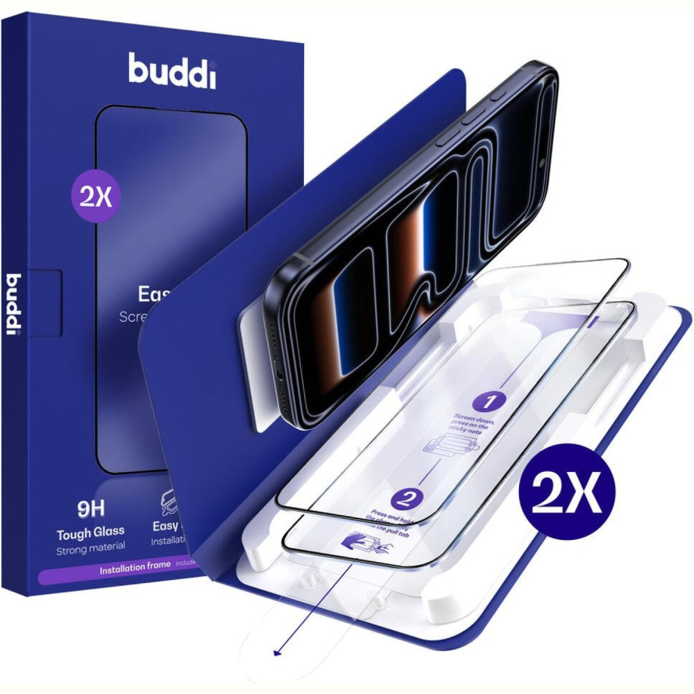 Tempered Glass iPhone 17 Pro Max Buddi Easy Fit Full Face Αντιχαρακτικό Γυαλί Προστασίας Οθόνης 2 Τεμάχια - Black (8719246545573)