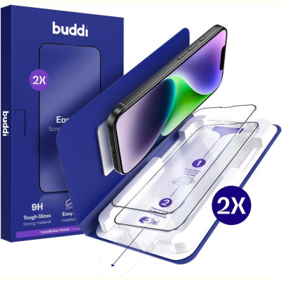 Tempered Glass iPhone 17e / 16e / 14 / 13 / 13 Pro Buddi Easy Fit Full Face Αντιχαρακτικό Γυαλί Προστασίας Οθόνης 2 Τεμάχια - Black (8719246545474)