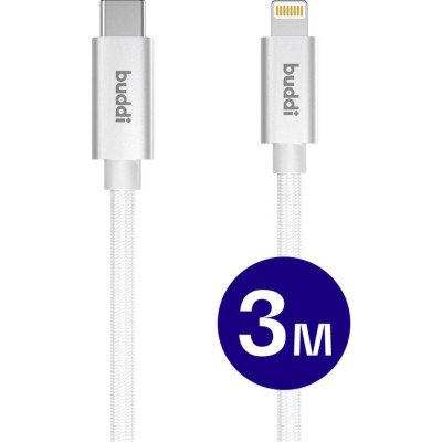 Καλώδιο Buddi Flex Φόρτισης & Μεταφοράς Δεδομένων Type-C σε Lightning 300cm 20W 5 Έτη Εγγύηση - White (8719246497438)