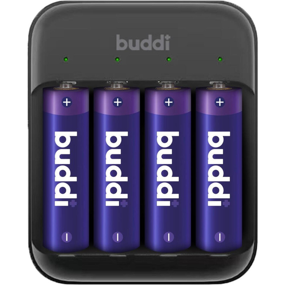 Φορτιστής Μπαταριών Buddi 4 Θέσεων για Επαναφορτιζόμενες Μπαταρίες Μεγέθους AA / AAA 5 Έτη Εγγύηση - Black (8719246496820)