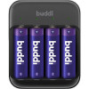 Φορτιστής Μπαταριών Buddi 4 Θέσεων για Επαναφορτιζόμενες Μπαταρίες Μεγέθους AA / AAA 5 Έτη Εγγύηση - Black (8719246496820)