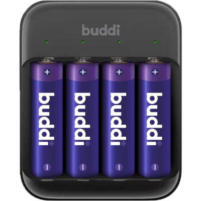 Φορτιστής Μπαταριών Buddi 4 Θέσεων για Επαναφορτιζόμενες Μπαταρίες Μεγέθους AA / AAA 5 Έτη Εγγύηση - Black (8719246496820)