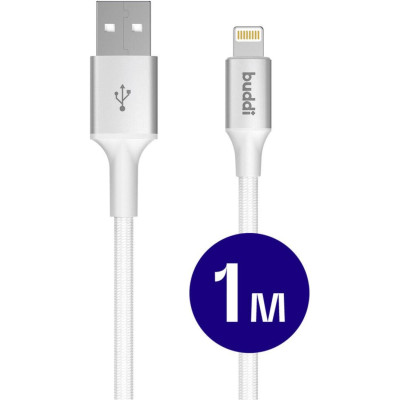 Καλώδιο Buddi Flex Φόρτισης & Μεταφοράς Δεδομένων USB-A σε Lightning 100cm 12W 5 Έτη Εγγύηση - White (8719246497452)