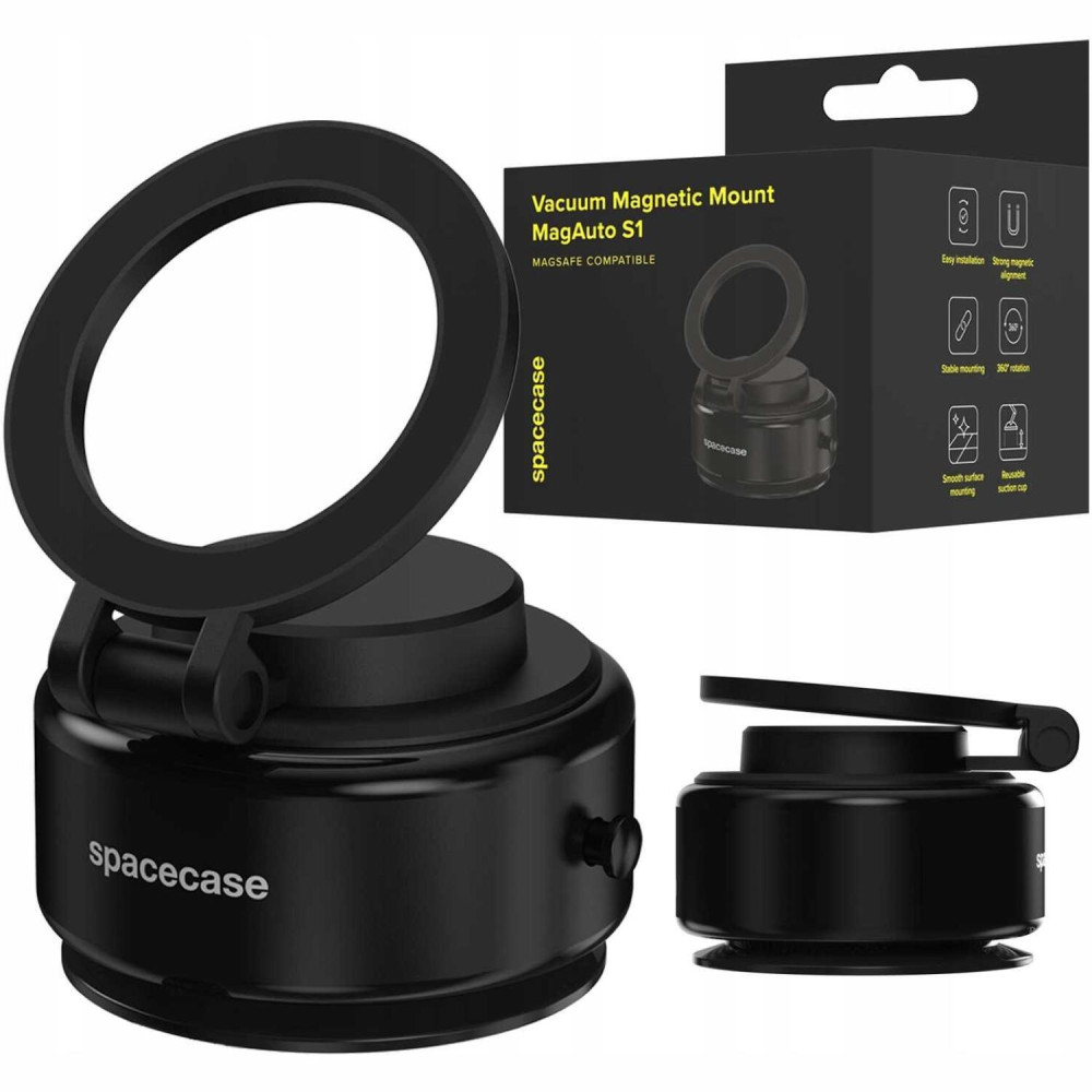 Βάση Κινητών Αυτοκινήτου Spacecase Vacuum Magnetic Mount MagAuto S1 με Βεντούζα & MagSafe για Παρμπρίζ και Λείες Επιφάνειες - Black (5905719132972)