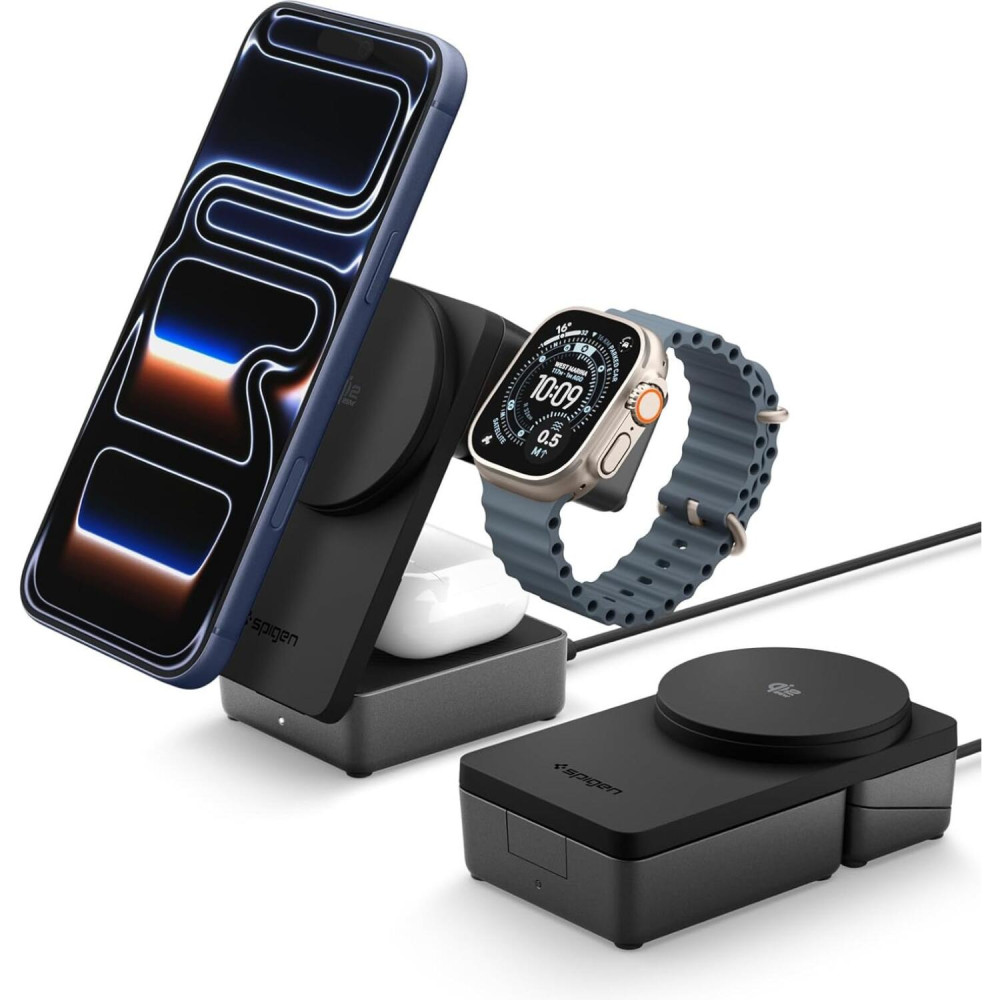 Ασύρματος Φορτιστής Spigen EF323MQ Essential MagFit Μαγνητική Βάση MagSafe / Qi2.2 για Smartphone 25W / EarBuds 5W / Apple & Galaxy Watch 2.5W με Καλώδιο Type-C 200 cm - Black (ACH10398)