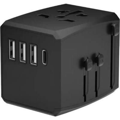 Αντάπτορας Ταξιδιού Techsuit HHT904-B3 Universal EU / UK / AUS / US Φορτιστής με 3 x USB-A / 1 x Type-C 30W - Black (5949419191815)