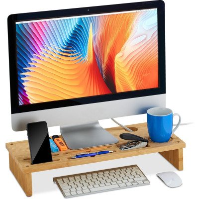 Βάση Οθόνης Υπολογιστή Relaxdays Monitor Stand Επιτραπέζια από Μπαμπού με Βάση Κινητού 9 x 54 x 23 cm - Natural (10032164)