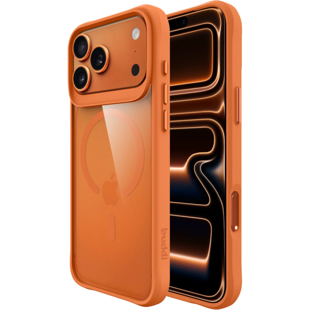 Θήκη iPhone 17 Pro Max Buddi Hybrid Σκληρή Διάφανη με MagSafe - Transparent / Orange (8719246544392)