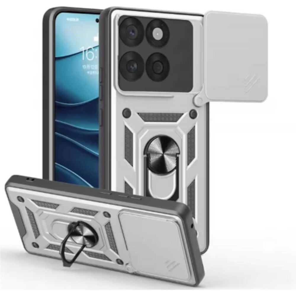 Θήκη Motorola Edge 70 Bodycell Armor Slide Ανθεκτική με Κάλυμμα για την Κάμερα & Μεταλλικό Ring Holder - Silver (5206015085680)