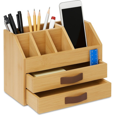 Οργανωτής Γραφείου Relaxdays από Μπαμπού με 2 x Συρτάρια & Υποδοχή Κινητού 19 x 24 x 14 cm - Natural (10051362_469)