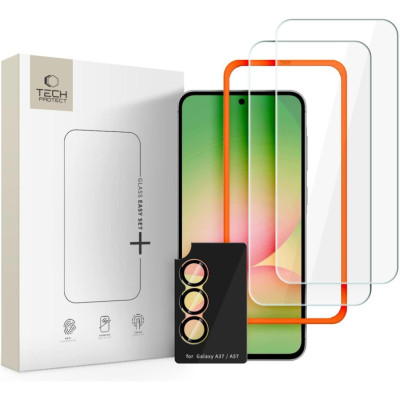 Tempered Glass Samsung Galaxy A37 Tech-Protect Easy Set+ με 2 x Αντιχαρακτικά Γυαλιά Προστασίας Οθόνης & 1 x για Φακό Κάμερας - Clear / Black (5906302392223)