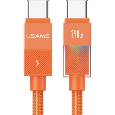 Καλώδιο Type-C Usams SJ775 U93 σε Type-C για Γρήγορη Φόρτιση & Μεταφορά Δεδομένων με LED 120cm 240W - Orange (6958444997261)