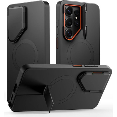Θήκη Samsung Galaxy S26 Ultra Tech-Protect Kevlar Aura με MagSafe / KickStand & Κάλυμμα για την Κάμερα - Black / Orange (5906302352425)