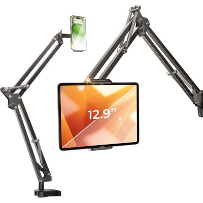 Βάση Στήριξης Lisen Cantilever Bracket Γραφείου με Ρυθμιζόμενο Βραχίονα για Κινητό & Tablet έως 12.9" - Black (6941237430533)