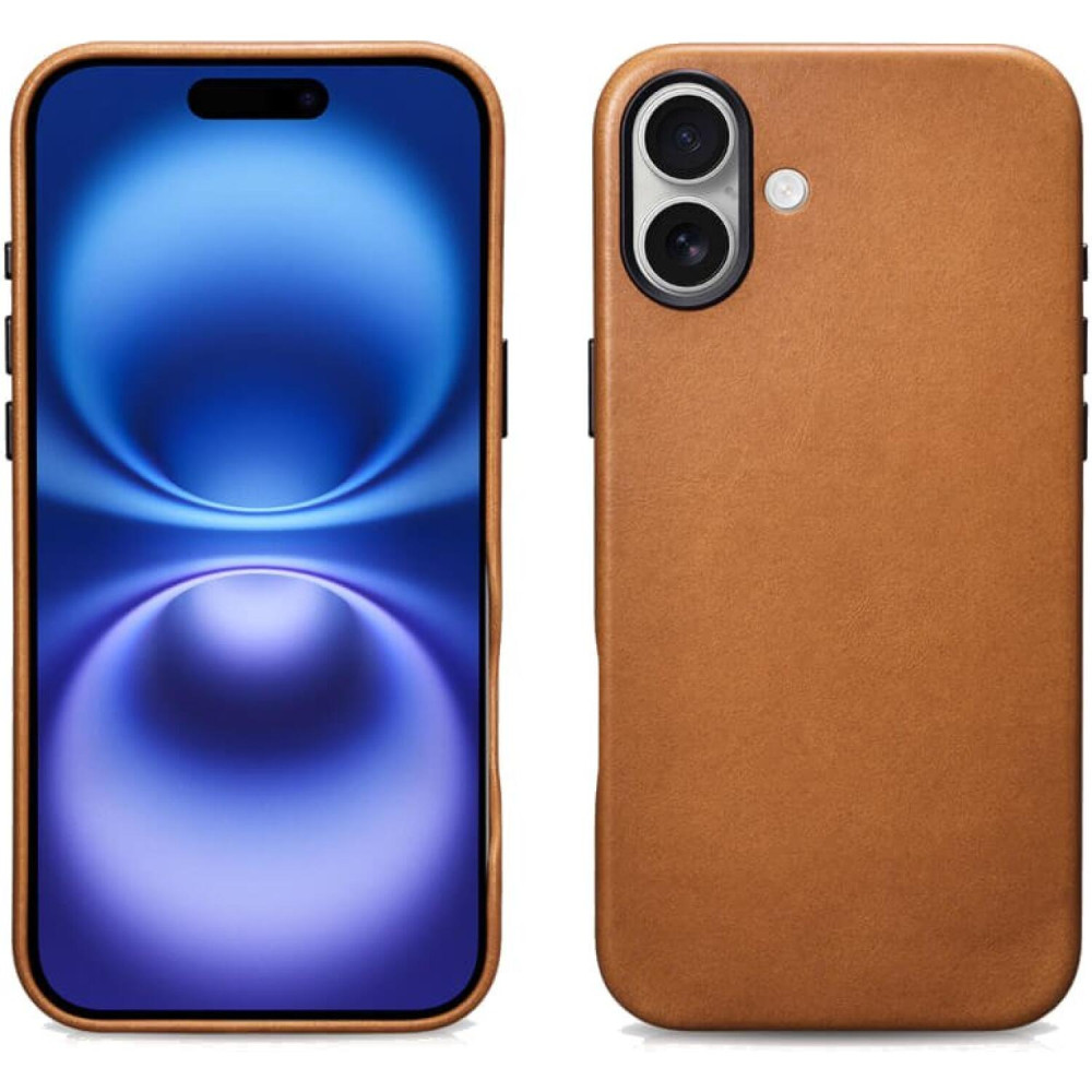 Θήκη iPhone 16 iCarer Leather Back Case With Camera Button Δερμάτινη με MagSafe & Πλαίσιο Κάμερας - Camel Tan (WMI16240701-TN)