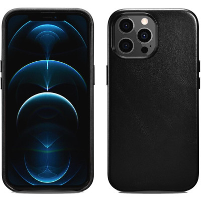 Θήκη iPhone 13 Pro iCarer Leather Back Case Δερμάτινη με MagSafe - Black (WMI1303-BK)