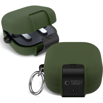 Θήκη Samsung Galaxy Buds 4 / 4 Pro Tech-Protect Slim Hook Σκληρή με Ενσωματωμένη Βάση για Smartphones - Olive Green (5906302392957)