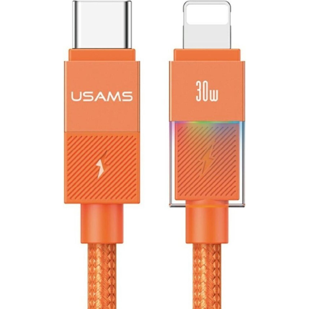 Καλώδιο Type-C Usams SJ776 U93 σε Lightning για Γρήγορη Φόρτιση & Μεταφορά Δεδομένων με LED 120cm 30W - Orange (6958444997285)