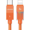 Καλώδιο Type-C Usams SJ776 U93 σε Lightning για Γρήγορη Φόρτιση & Μεταφορά Δεδομένων με LED 120cm 30W - Orange (6958444997285)