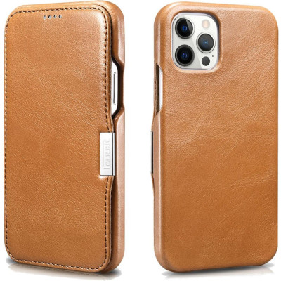 Θήκη iPhone 12 Pro Max iCarer Vintage Series Side-Open Δερμάτινη - Khaki (RIX1211-GG)