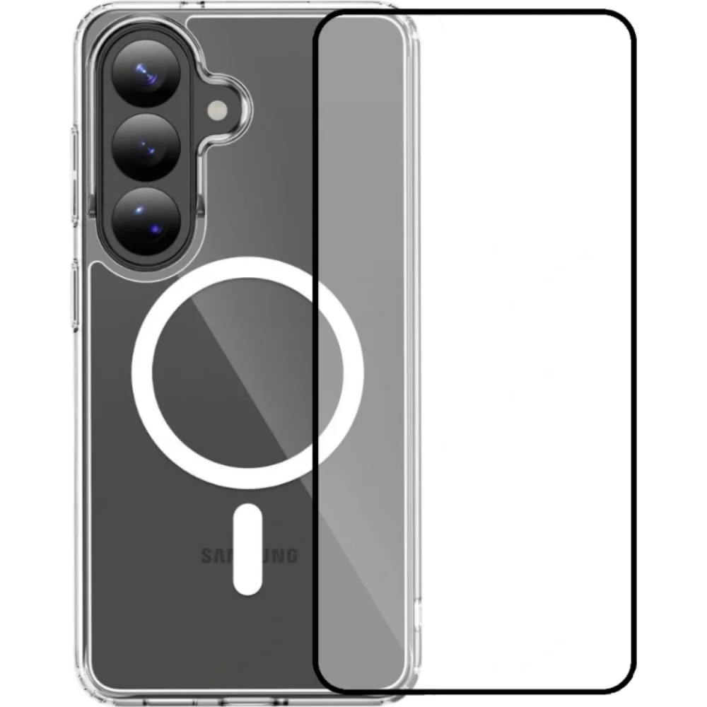 Θήκη & Tempered Glass Samsung Galaxy S26 Vivid Set MagSafe Acrylic Case Σετ Διάφανη Σκληρή με MagSafe & Full Face Αντιχαρακτικό Γυαλί Προστασίας Οθόνης - Transparent / Black (Vivid-Mag-TG.FF 1-26010001)