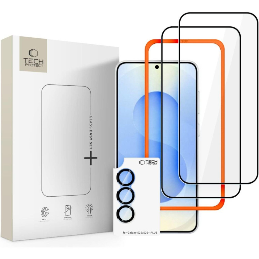 Tempered Glass Samsung Galaxy S26 Tech-Protect Easy Set+ με 2 x Full Face Αντιχαρακτικά Γυαλιά Προστασίας Οθόνης & 1 x για Φακό Κάμερας - Black (5906302390779)