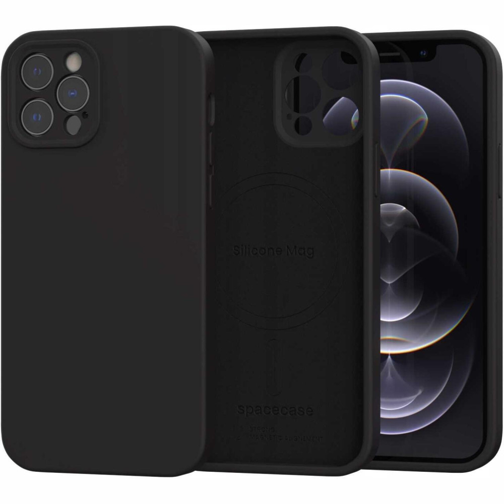 Θήκη iPhone 12 Pro Spacecase Silicone Mag Case Σιλικόνης με MagSafe - Black (5905719138660)