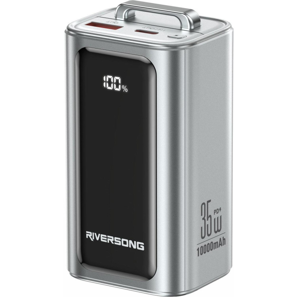 PowerBank Riversong Vision 35 10.000 mAh με 1 x Type-C / 1 x USB-A & 1 x Ενσωματωμένο Καλώδιο Type-C 35W - Silver (PB136)