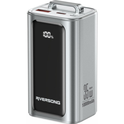PowerBank Riversong Vision 35 10.000 mAh με 1 x Type-C / 1 x USB-A & 1 x Ενσωματωμένο Καλώδιο Type-C 35W - Silver (PB136)