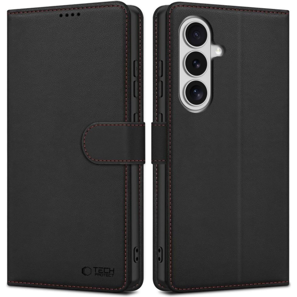 Θήκη Samsung Galaxy S26 Tech-Protect Wallet Galaxy Πορτοφόλι από Οικολογικό Δέρμα - Black / Red (5906302390403)