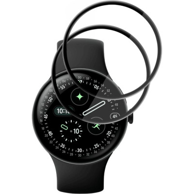 Hybrid Glass Google Pixel Watch 4 45mm Techsuit Nano Flex Full Face Αντιχαρακτικό Υβριδικό Γυαλί Προστασίας Οθόνης 2 Τεμάχια - Black (5949419359819)