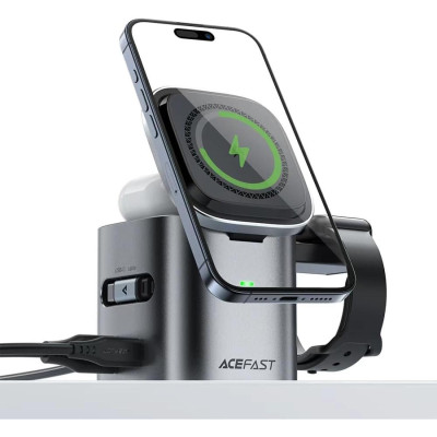 Ασύρματος Φορτιστής Acefast Z9 6in1 GaN MagSafe για iPhone 15W / EarBuds TWS 5W / Apple Watch 2.5W με Καλώδιο Type-C 60W & 1 x Type-C 65W / 1 x USB-A 18W - Metal Grey (6974316285809)