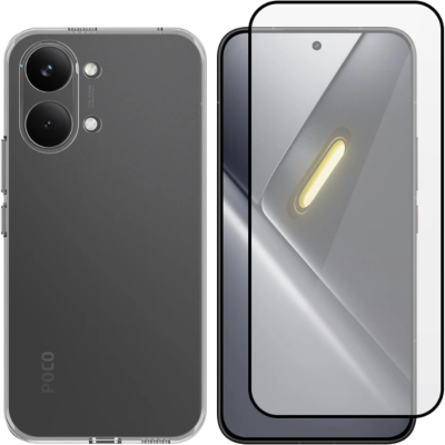 Θήκη & Tempered Glass Xiaomi Poco X8 Pro Max Vivid Set TPU Case Σετ Διάφανη Σιλικόνης & Full Face Αντιχαρακτικό Γυαλί Προστασίας Οθόνης - Transparent / Black (VI-TPU-TG.FF 1-26010002)
