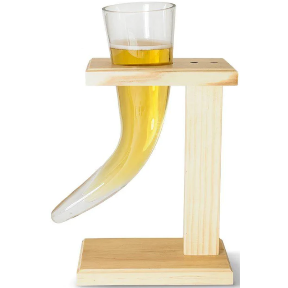 The Source Winning Viking Horn Beer Glass - Γυάλινο Ποτήρι Μπύρας σε Σχήμα Κέρατο Βοδιού / Σκανδιναβικής Παράδοσης Βίκινγκς με Ξύλινη Βάση - 480ml (5055371522687)