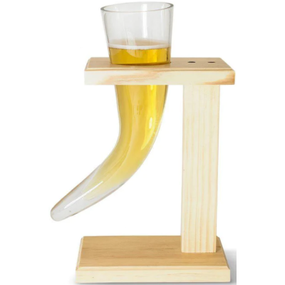 The Source Winning Viking Horn Beer Glass - Γυάλινο Ποτήρι Μπύρας σε Σχήμα Κέρατο Βοδιού / Σκανδιναβικής Παράδοσης Βίκινγκς με Ξύλινη Βάση - 480ml (5055371522687)