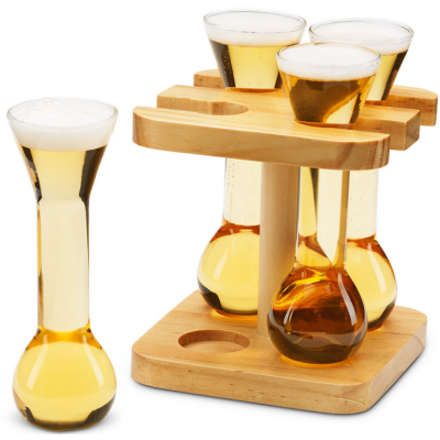 The Source Winning Mini Yards Of Ale - Σετ με 4 Μίνι Γυάλινα Ποτήρια Μπύρας / Κρασιού / Ποτού με Ξύλινη Βάση - 55ml (5056327915461)