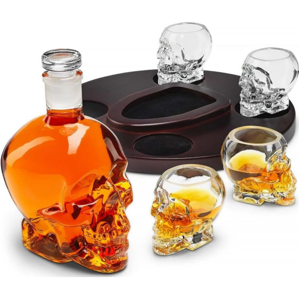 The Source InGenious Skull Decanter Set - Γυάλινο Σετ Ποτού σε Σχήμα Κρανίου με 1 x Καράφα Σερβιρίσματος με Πώμα / 4 x Ποτήρια & 1 x Δίσκος (5056327914679)
