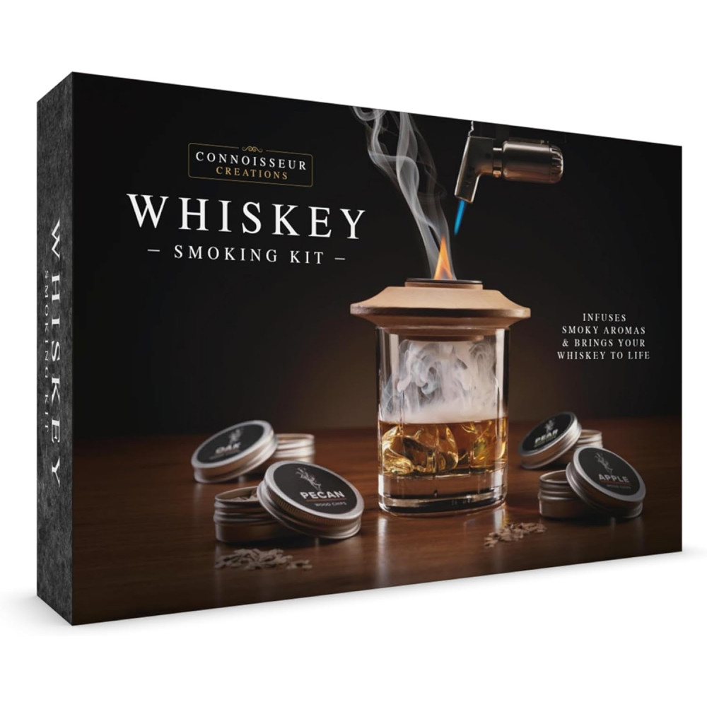 The Source Connoisseur Creations Whiskey Smoking Kit - Σετ Καπνίσματος Ουίσκι με Καπάκι από Ξύλο Οξιάς & Επαναγεμιζόμενο Φλόγιστρο (5056327918028)