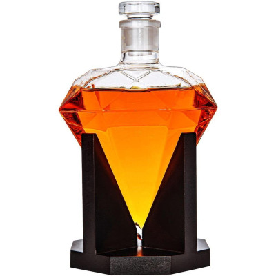 Γυάλινο Σετ Ποτού MikaMax Deluxe Diamond Decanter Set σε Σχήμα Διαμαντιού με 1 x Καράφα Σερβιρίσματος με Πώμα & Ξύλινη Βάση / 1 x Λαβίδα / 1 x Χωνί / 9 x Πέτρες Ουίσκι (8719481354626)