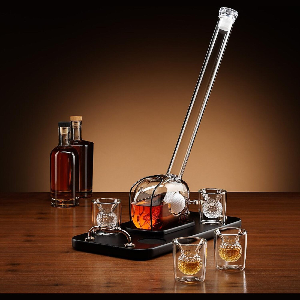 Γυάλινο Σετ Ποτού The Source Connoisseur Creations Golf Decanter Set σε Σχήμα Γκολφ με 1 x Καράφα Σερβιρίσματος με Πώμα / Ξύλινη Βάση & 4 x Ποτήρια (5056327921714)