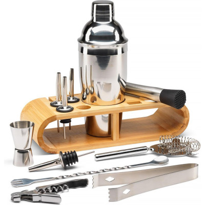 Σετ Κοκτέιλ The Source Connoisseur Creations 12 Piece Cocktail Set από Ανοξείδωτο Ατσάλι με Ξύλινη Βάση (5056327918424)