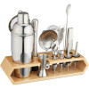 Σετ Κοκτέιλ Relaxdays 16-Part Cocktail Shaker Set από Ανοξείδωτο Ατσάλι με Βάση από Μπαμπού - Silver / Natural (10046384)