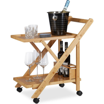 Καρότσι Κουζίνας Relaxdays 2-Tier Bamboo Kitchen Trolley Πτυσσόμενο Τρόλεϊ Σερβιρίσματος με 2 Επίπεδα - Natural (10022164)